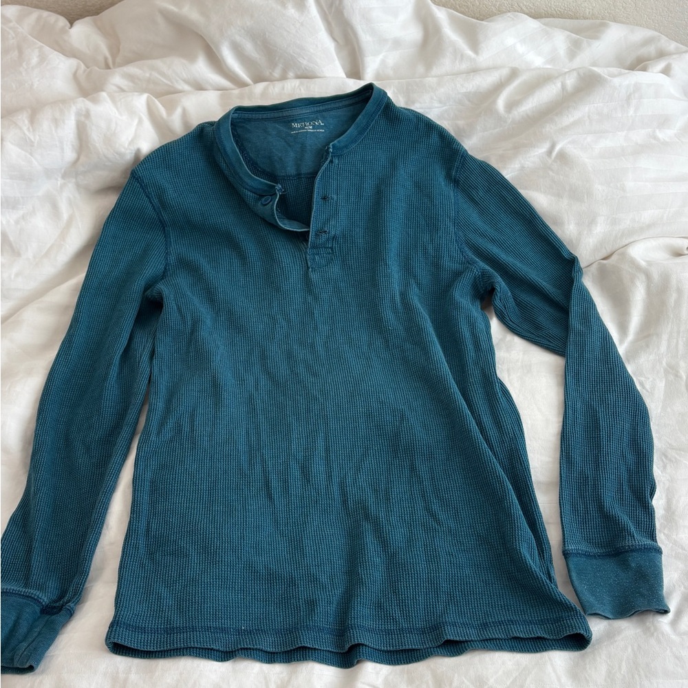 Merona Teal Long Sleeve Waffle Henley Shirt